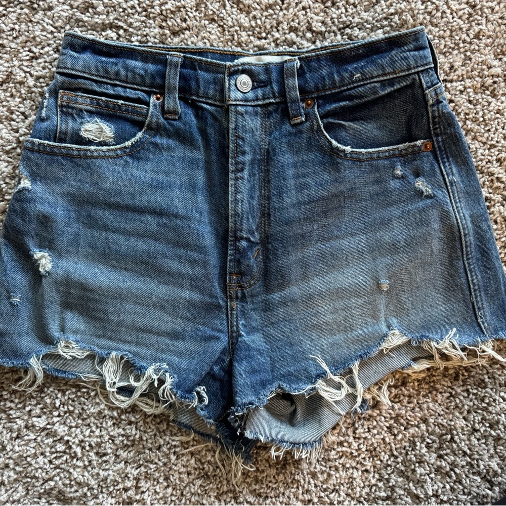 Abercrombie & Fitch Blue Jean Shorts High-Waisted Distressed